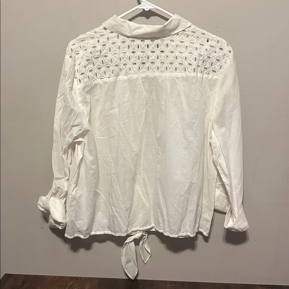 Chico's White Button Down Shirt with Crochet Detail - Picture 6 of 6